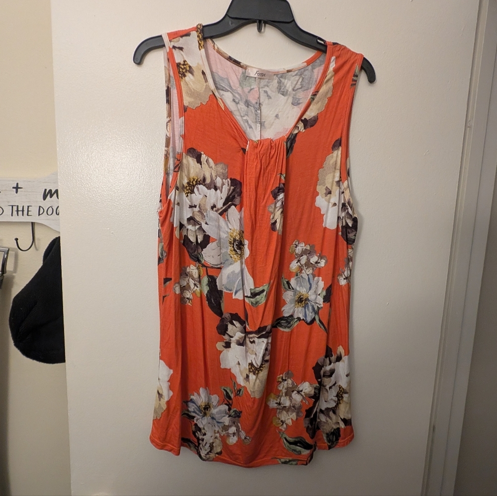 3/$10 Orange Floral V-Neck Tank